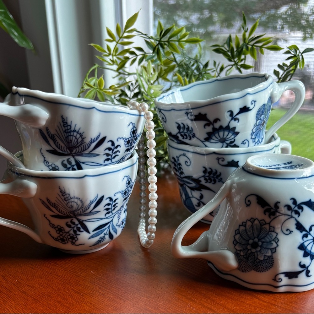 Blue Danube Teacup Set of 5 Porcelain Vintage Blue White